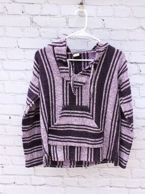 Purple Black Striped Baja Woven Pullover Hoodie extra small